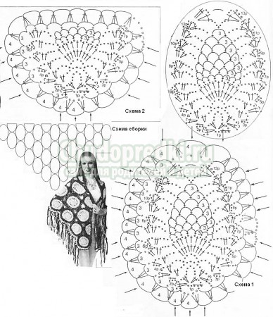Схема вязания шали с «ананасами»