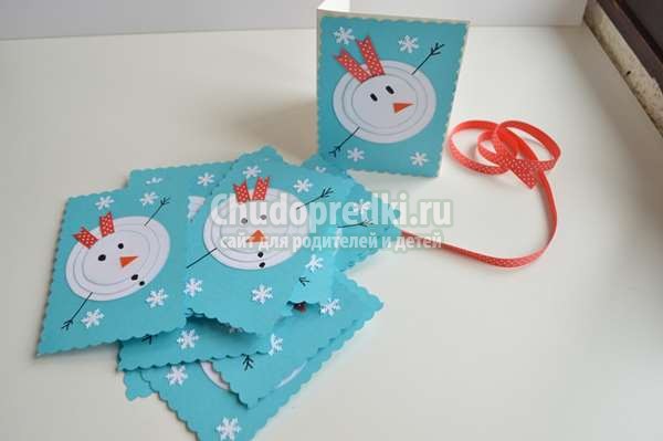 открытки со снеговиком на Новый год своими руками