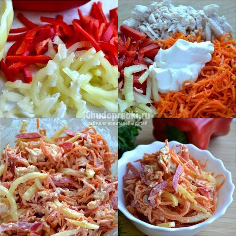 Салат с корейской морковью и курицей. Лучшие рецепты с фото